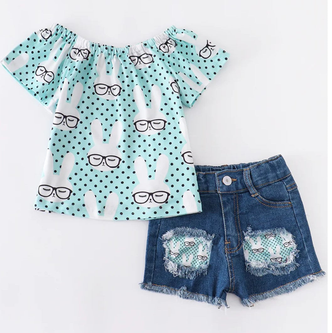 Mint Rabbit Short Set