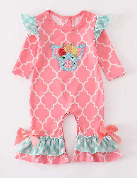 Pink Pig Bow Romper