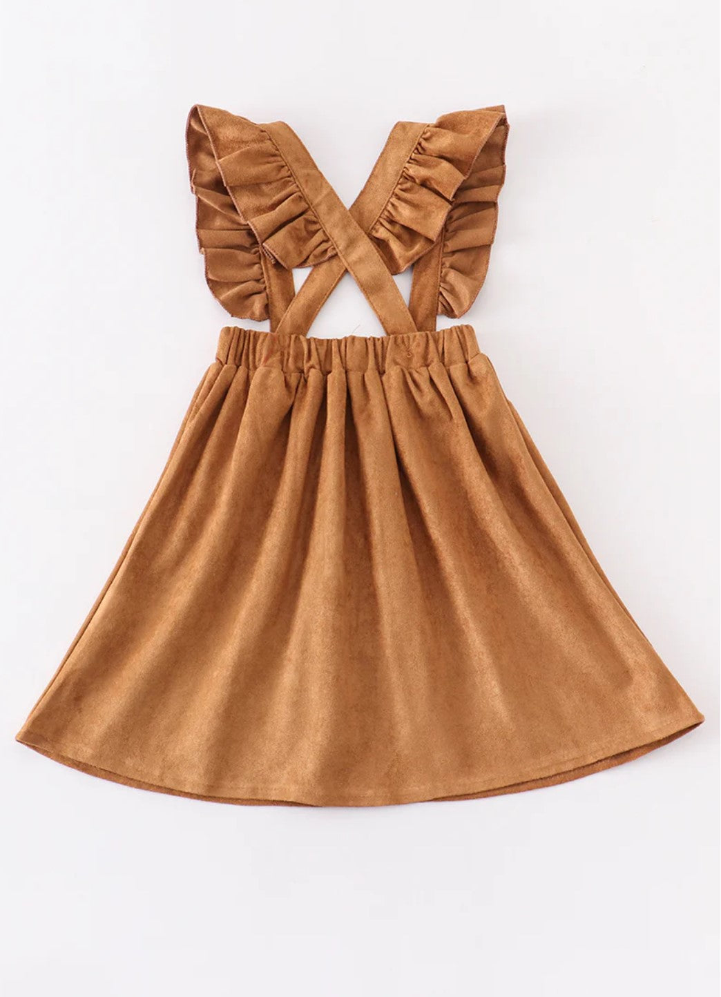 Suede Ruffle Suspender Dress - Khaki