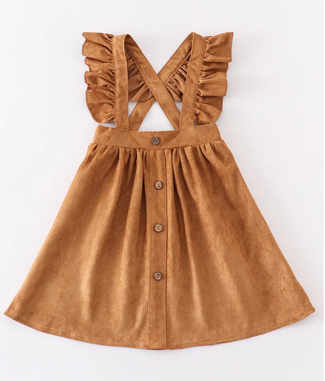 Suede Ruffle Suspender Dress - Khaki