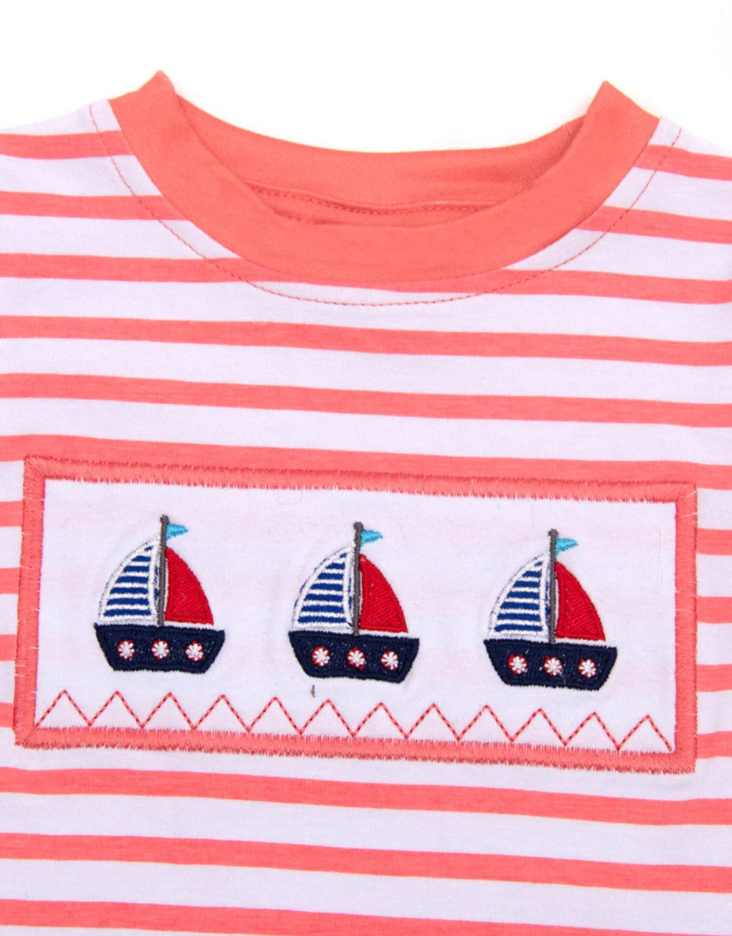 Coral Striped Sailboat Onesie